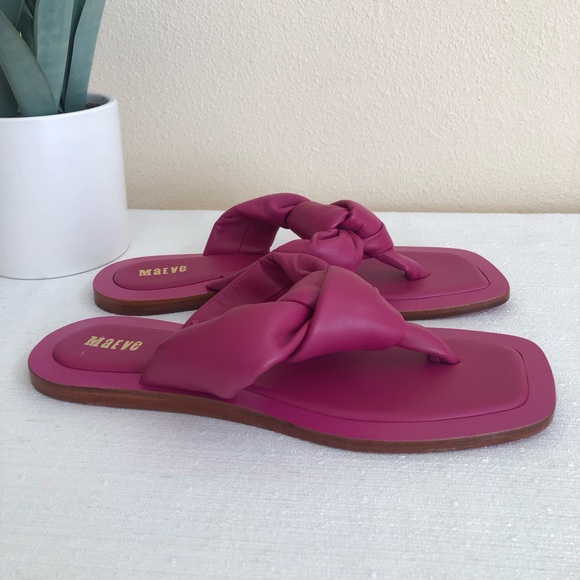 Maeve Hot Pink All Leather Knotted Thong Flat Slide Sandals Women’s 7M - Picture 5 of 9